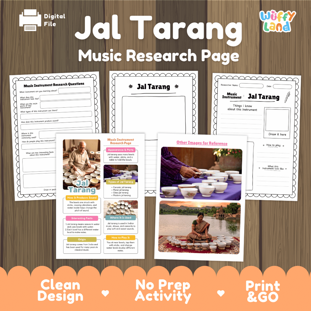 Jal Tarang Music Research Page Worksheets and Information Poster