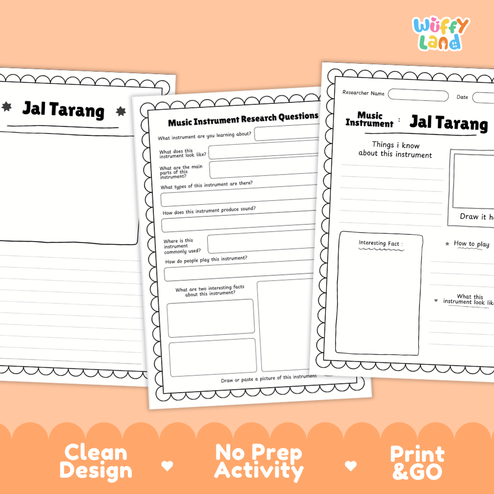 Jal Tarang Music Research Page Worksheets and Information Poster