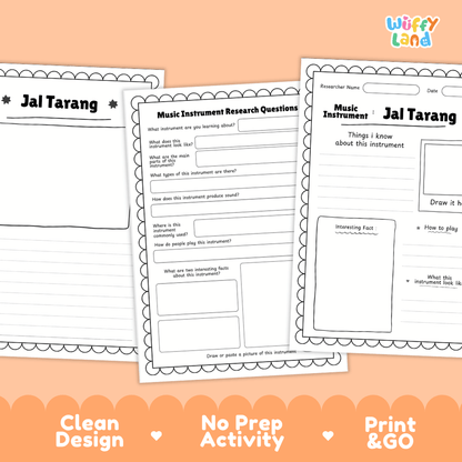 Jal Tarang Music Research Page Worksheets and Information Poster
