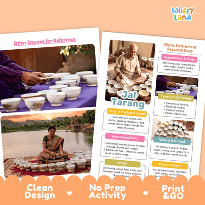 Jal Tarang Music Research Page Worksheets and Information Poster