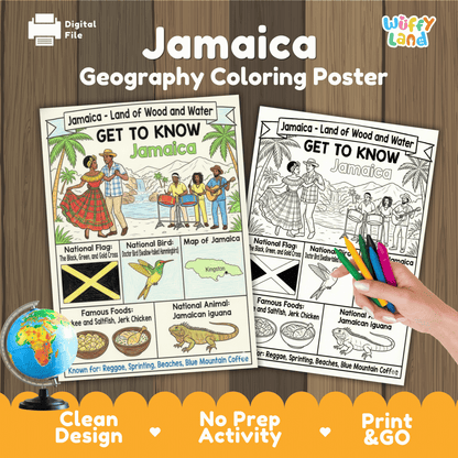 Jamaica Country Study Geography Coloring Page Worksheet Activity | Caribbean