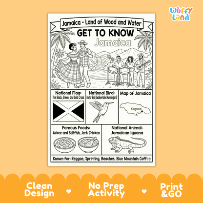 Jamaica Country Study Geography Coloring Page Worksheet Activity | Caribbean