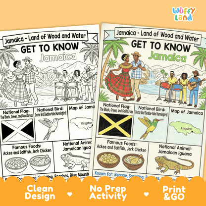 Jamaica Country Study Geography Coloring Page Worksheet Activity | Caribbean