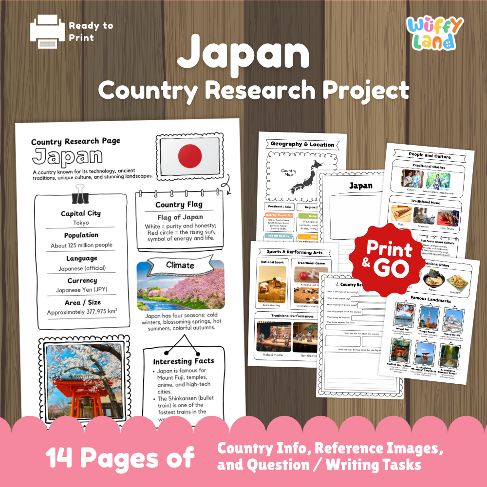 Japan Country Study Geography Activity Bundle Flashcards Worksheets