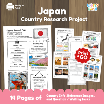 Japan Country Study Geography Activity Bundle Flashcards Worksheets