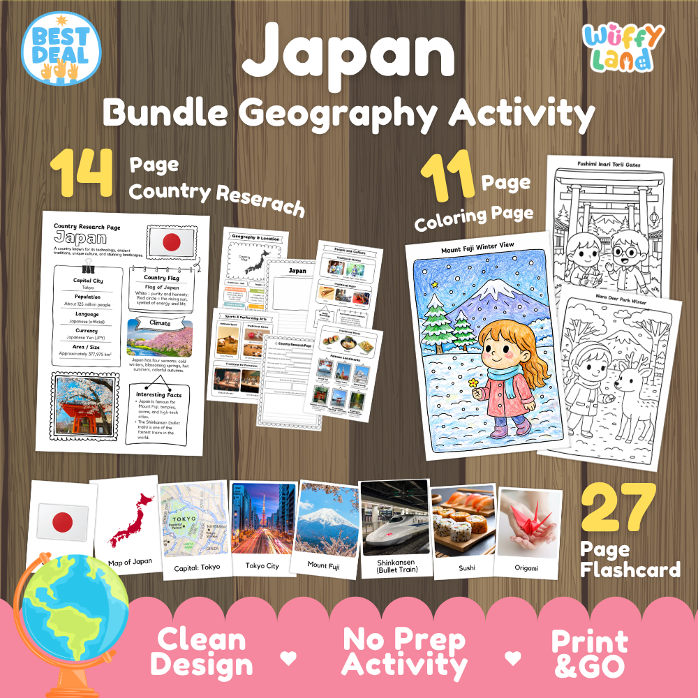 Japan Country Study Geography Activity Bundle Flashcards Worksheets