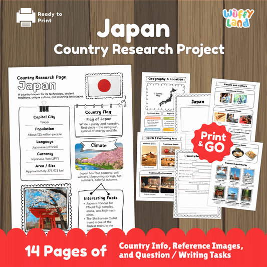 JAPAN Country Research Project | Asia Printable Geography Worksheets