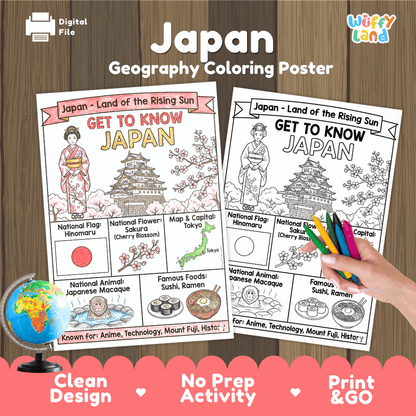 Japan Geography Coloring Poster and Fact Sheet Printables