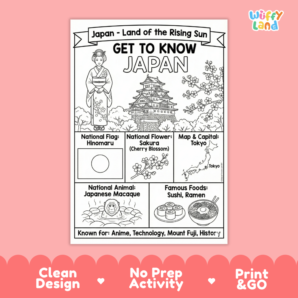 Japan Geography Coloring Poster and Fact Sheet Printables