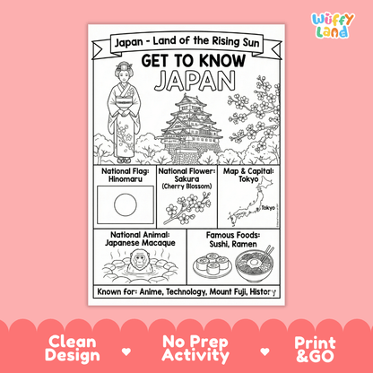 Japan Geography Coloring Poster and Fact Sheet Printables