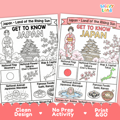 Japan Geography Coloring Poster and Fact Sheet Printables