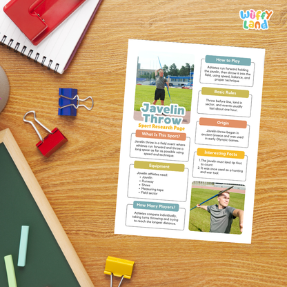 Javelin Throw Sport Research Project Worksheets and Fact Sheet Activity