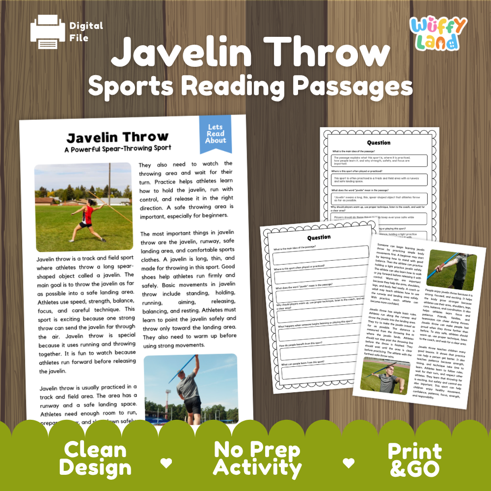 Javelin Throw Sports Reading Passages and Comprehension Questions Worksheets