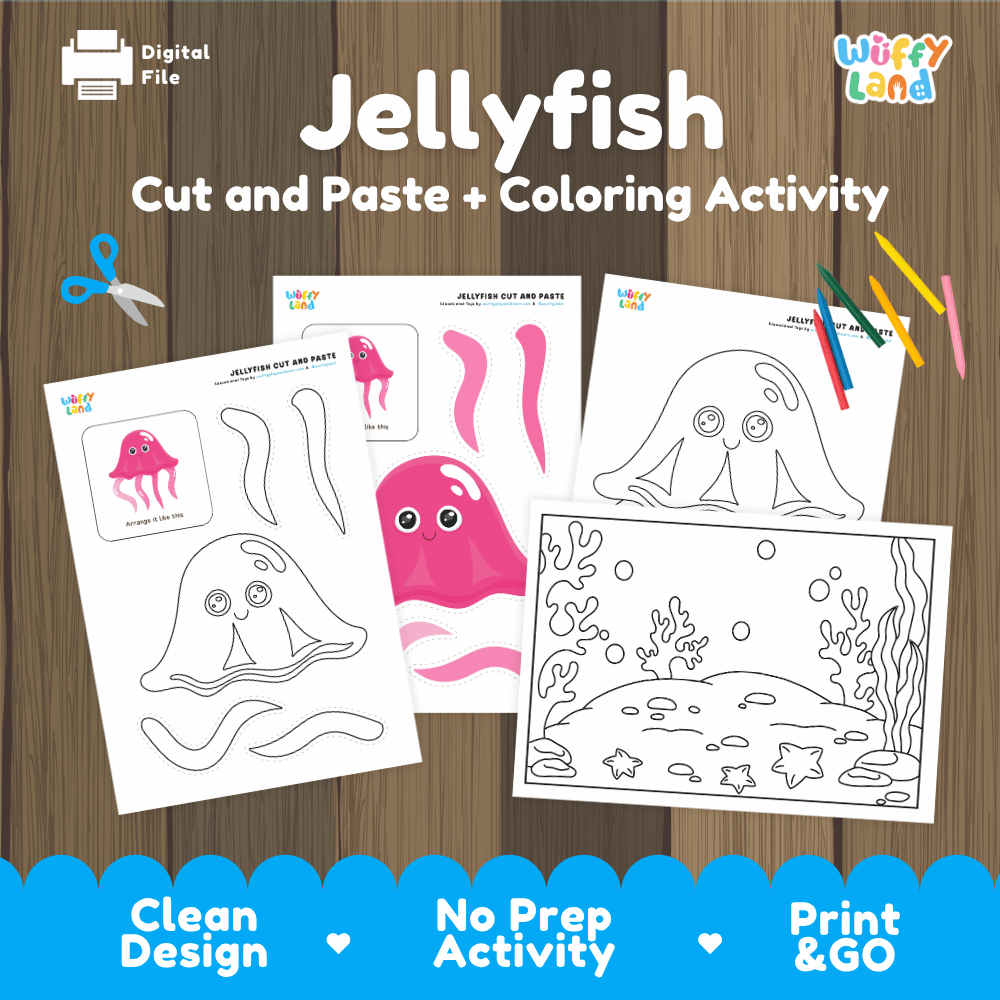 Jellyfish Cut and Paste Craft and Coloring Activity Worksheets