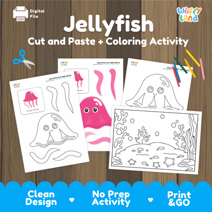 Jellyfish Cut and Paste Craft and Coloring Activity Worksheets
