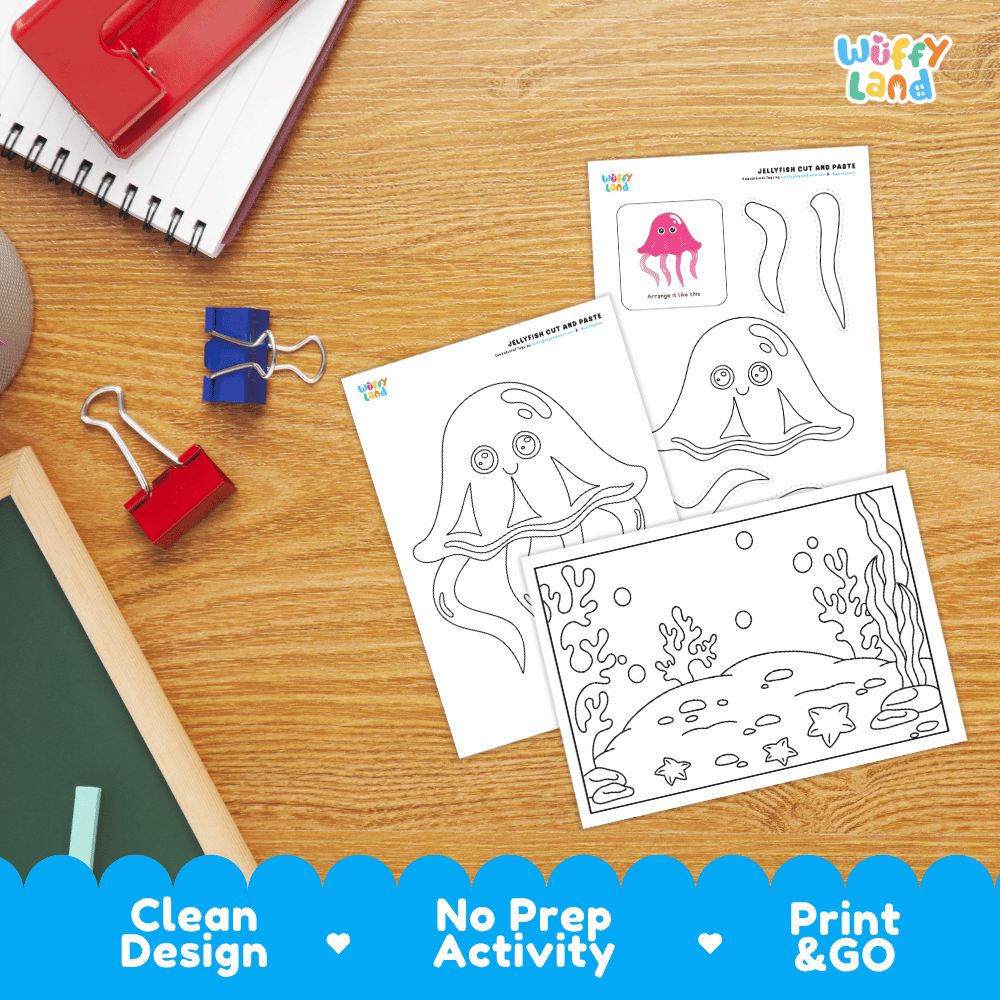 Jellyfish Cut and Paste Craft and Coloring Activity Worksheets
