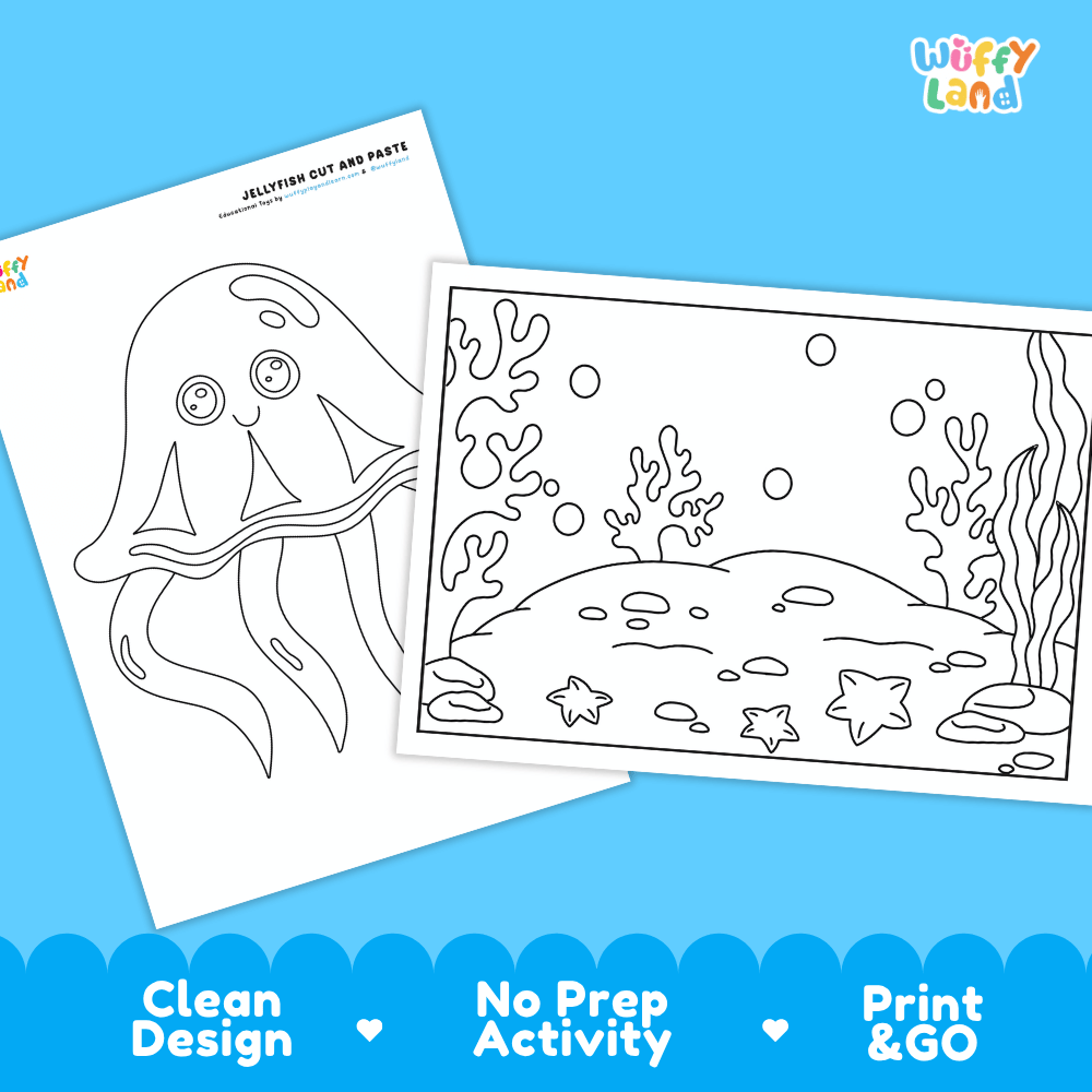 Jellyfish Cut and Paste Craft and Coloring Activity Worksheets