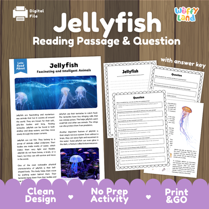 Jellyfish Reading Passage and Comprehension Questions Worksheets