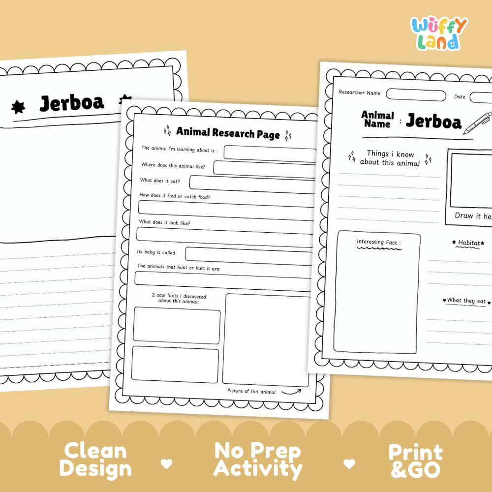 Jerboa Animal Research Page Worksheets and Fact Sheet Activity