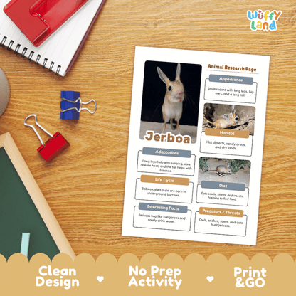 Jerboa Animal Research Page Worksheets and Fact Sheet Activity