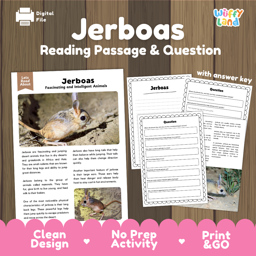 Jerboas Reading Passage and Comprehension Questions Worksheets with Answer Key
