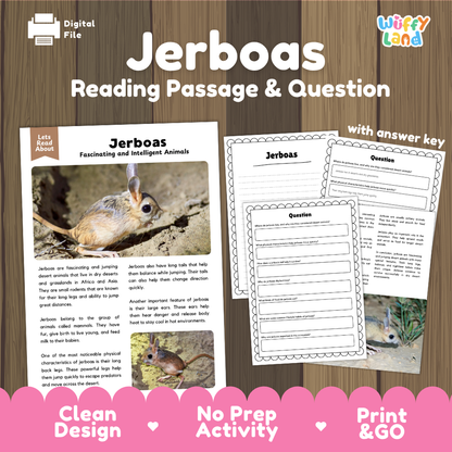 Jerboas Reading Passage and Comprehension Questions Worksheets with Answer Key