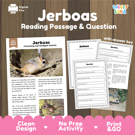 Jerboas Reading Passage and Comprehension Questions Worksheets with Answer Key