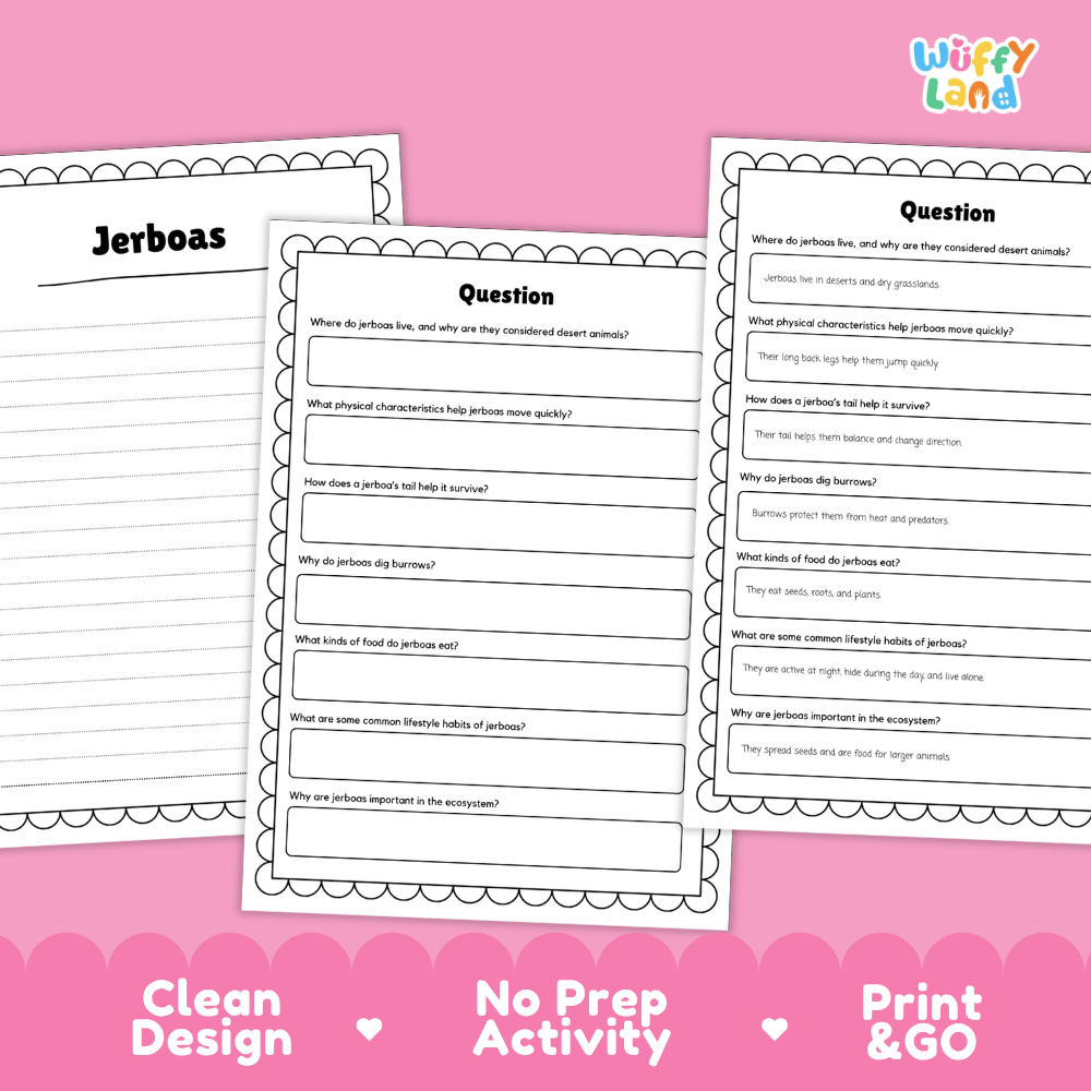 Jerboas Reading Passage and Comprehension Questions Worksheets with Answer Key