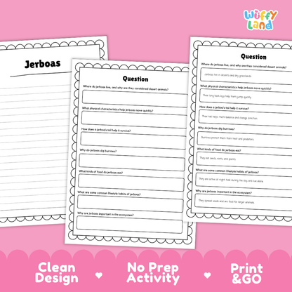 Jerboas Reading Passage and Comprehension Questions Worksheets with Answer Key