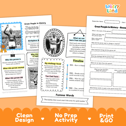 Jesse Owens Famous People Research Page Worksheets and Biography Activity