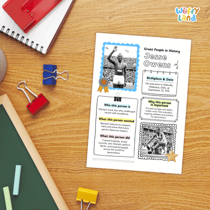 Jesse Owens Famous People Research Page Worksheets and Biography Activity