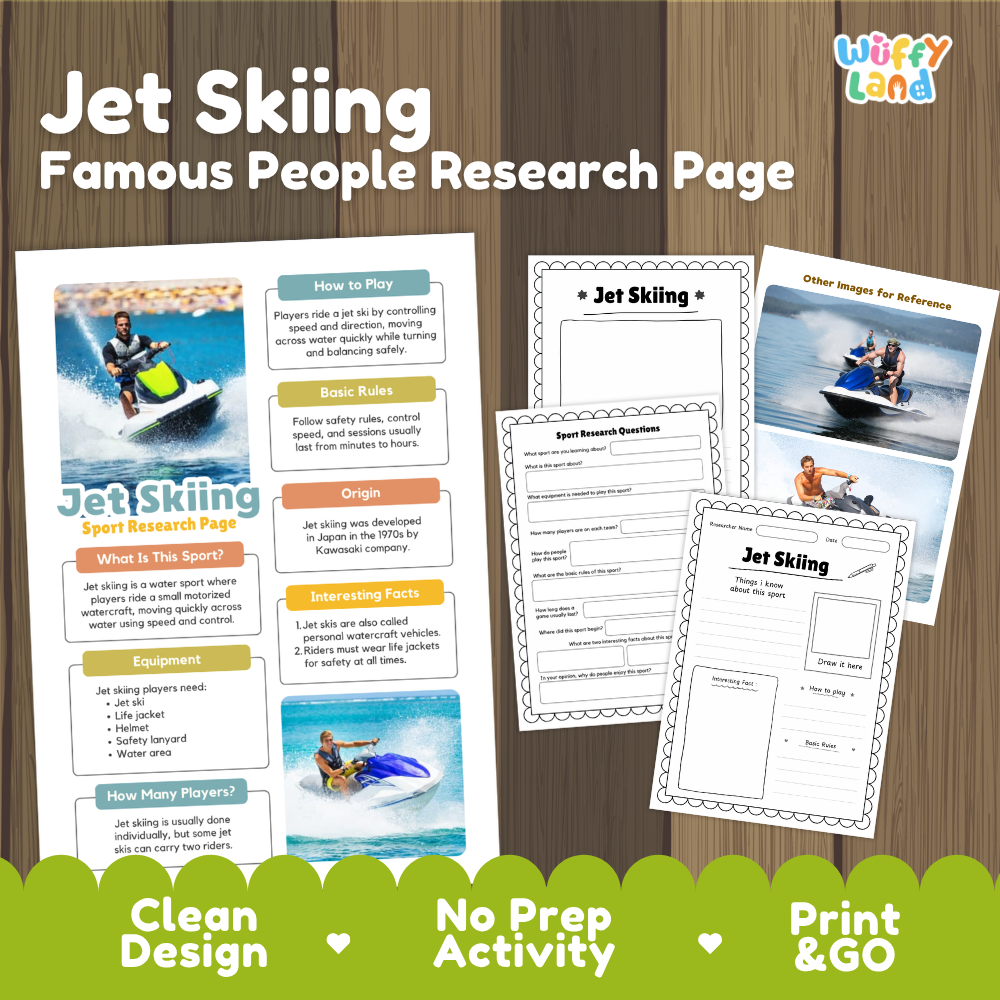 Jet Skiing Water Sport Research Project Worksheets and Fact Sheet