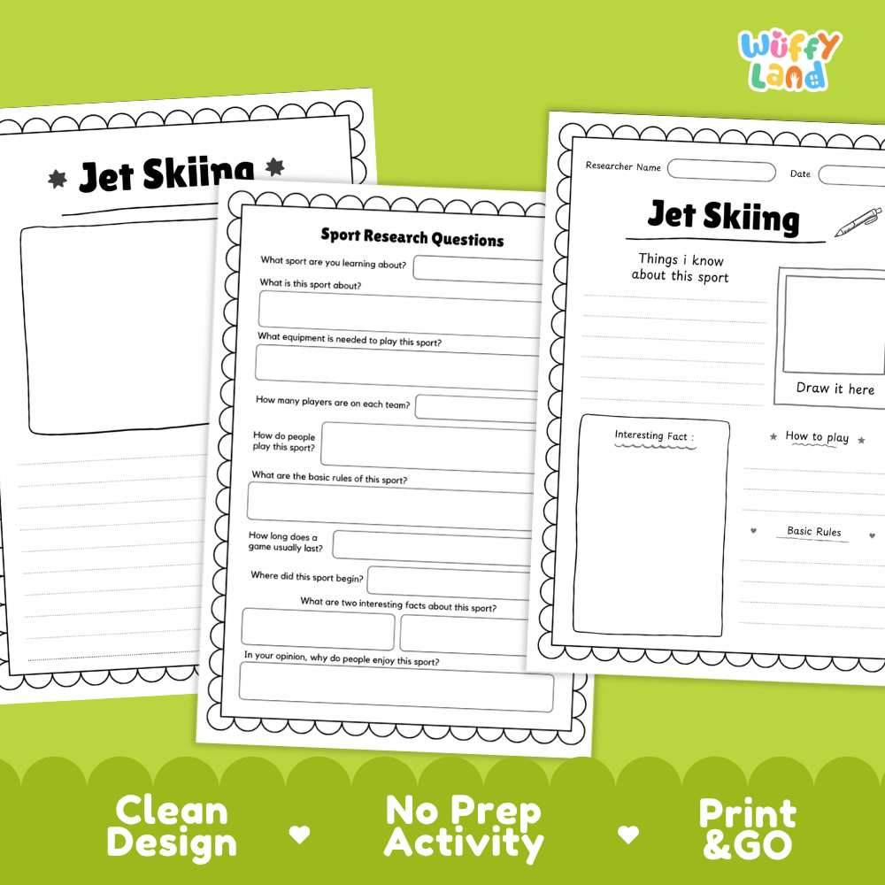 Jet Skiing Water Sport Research Project Worksheets and Fact Sheet