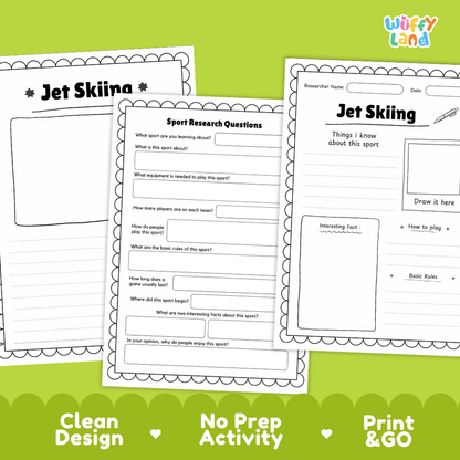 Jet Skiing Water Sport Research Project Worksheets and Fact Sheet