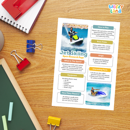 Jet Skiing Water Sport Research Project Worksheets and Fact Sheet