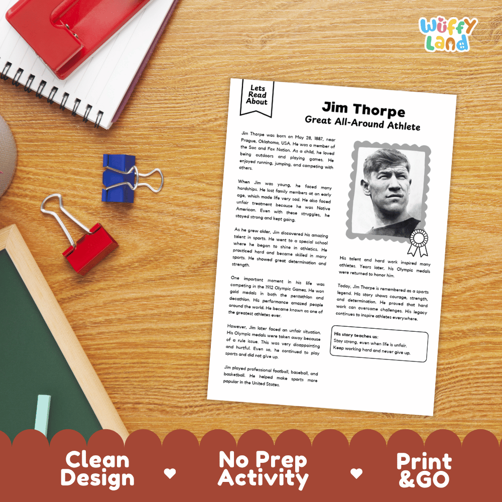 Jim Thorpe Biography Reading Passage and Writing Activity Worksheets