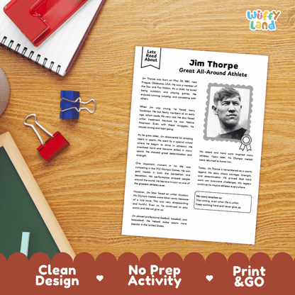 Jim Thorpe Biography Reading Passage and Writing Activity Worksheets