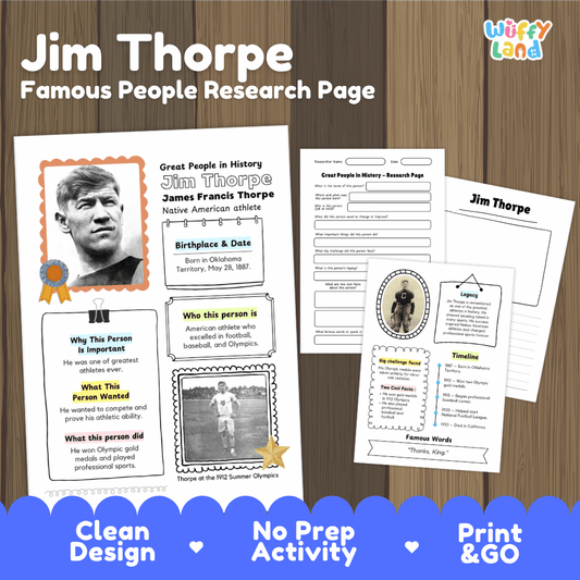 Jim Thorpe Famous People Biography Research Pages and Worksheets