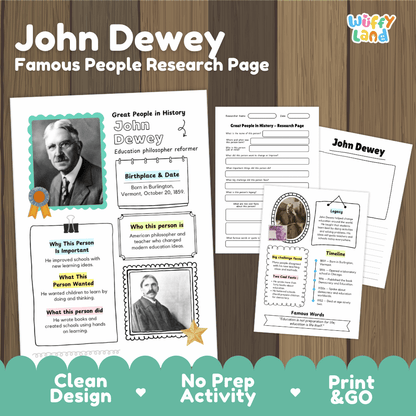 John Dewey Famous People Biography Research Pages and Worksheets