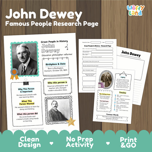 John Dewey Famous People Biography Research Pages and Worksheets