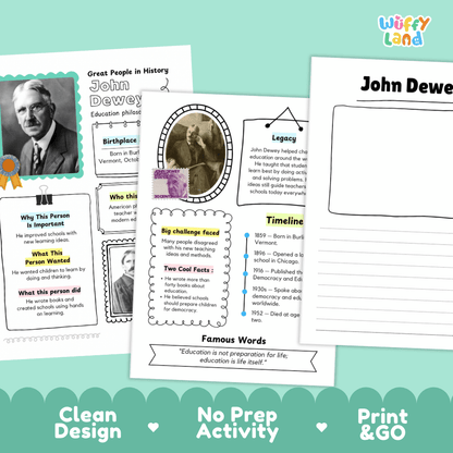 John Dewey Famous People Biography Research Pages and Worksheets