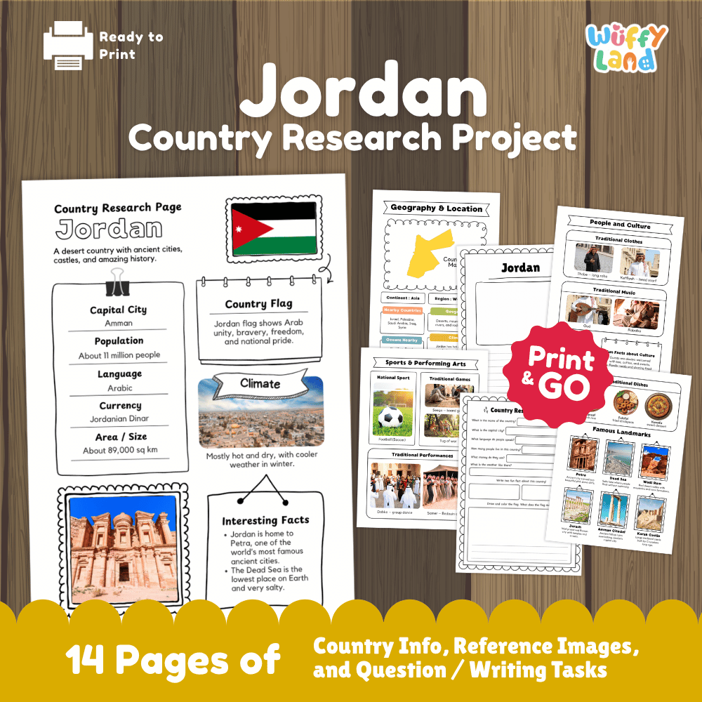 Jordan Country Research Project Worksheets and Reference Pages