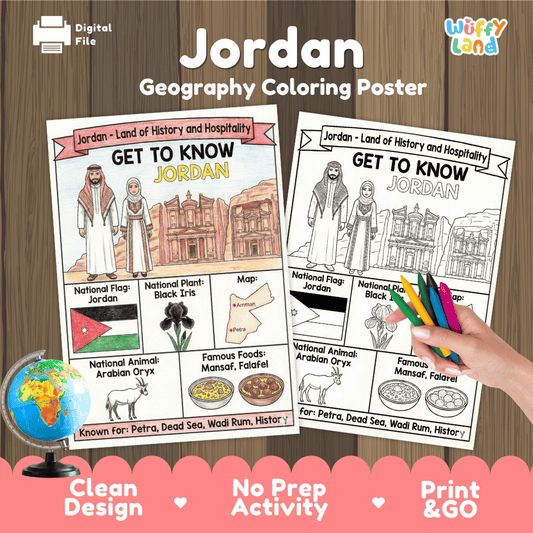 Jordan Geography Coloring Poster and Fact Sheet Printables
