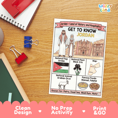 Jordan Geography Coloring Poster and Fact Sheet Printables