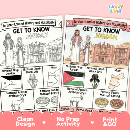 Jordan Geography Coloring Poster and Fact Sheet Printables