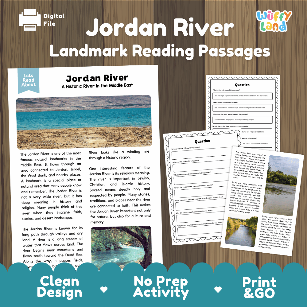 Jordan River Landmark Reading Passages and Comprehension Worksheets