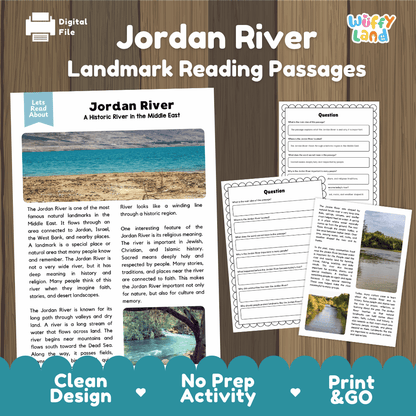 Jordan River Landmark Reading Passages and Comprehension Worksheets