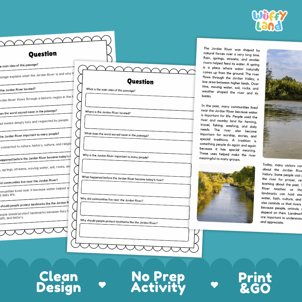 Jordan River Landmark Reading Passages and Comprehension Worksheets