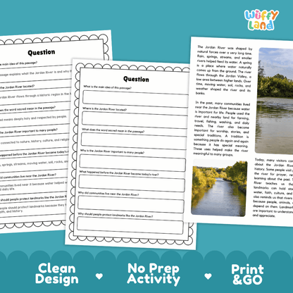 Jordan River Landmark Reading Passages and Comprehension Worksheets