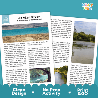 Jordan River Landmark Reading Passages and Comprehension Worksheets